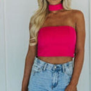 Pink Mock Neck Crop Top